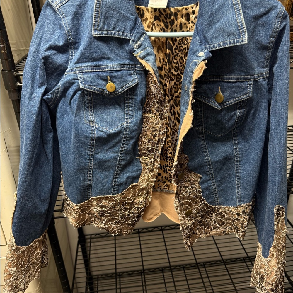 Women's Blue Denim Jacket with Lace Trim